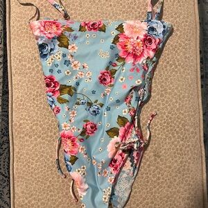 Agua Bendita Floral Blue One Piece Swimsuit